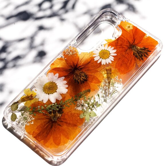 Large Orange pressed flower iphone 15 pro max 14 13 phone case cover pixel 9 8 - Picture 3 of 3